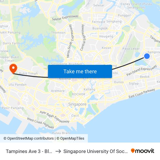 Tampines Ave 3 - Blk 831 (75081) to Singapore University Of Social Sciences (Suss) map