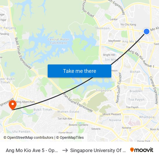 Ang Mo Kio Ave 5 - Opp Ite Coll Ctrl (54489) to Singapore University Of Social Sciences (Suss) map