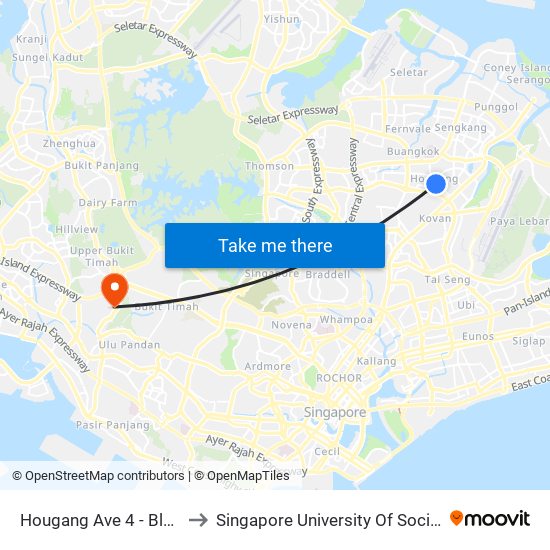 Hougang Ave 4 - Blk 602 (64339) to Singapore University Of Social Sciences (Suss) map