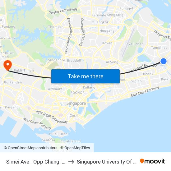 Simei Ave - Opp Changi General Hosp (96281) to Singapore University Of Social Sciences (Suss) map