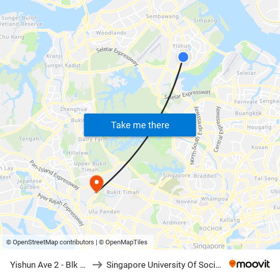 Yishun Ave 2 - Blk 608 (59059) to Singapore University Of Social Sciences (Suss) map