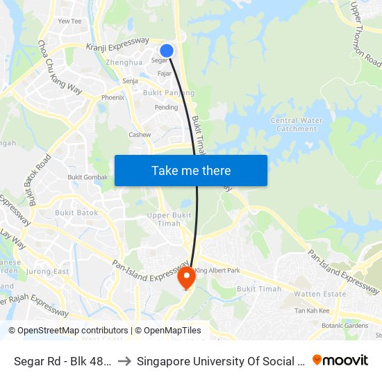 Segar Rd - Blk 485 (44691) to Singapore University Of Social Sciences (Suss) map