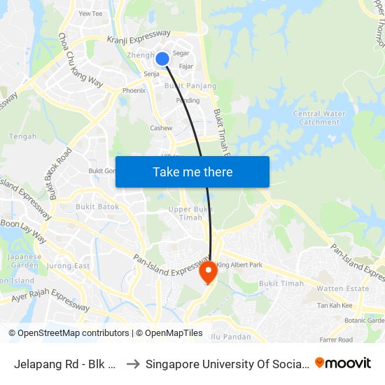 Jelapang Rd - Blk 532 (44661) to Singapore University Of Social Sciences (Suss) map