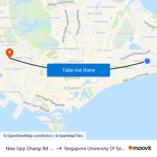 New Upp Changi Rd - Blk 55 (84069) to Singapore University Of Social Sciences (Suss) map