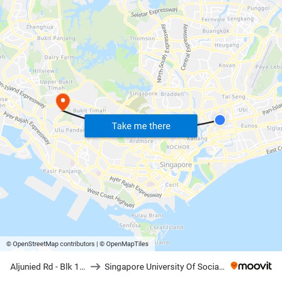 Aljunied Rd - Blk 125 (70019) to Singapore University Of Social Sciences (Suss) map