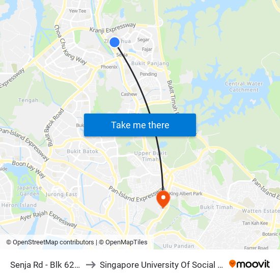 Senja Rd - Blk 628 (44809) to Singapore University Of Social Sciences (Suss) map