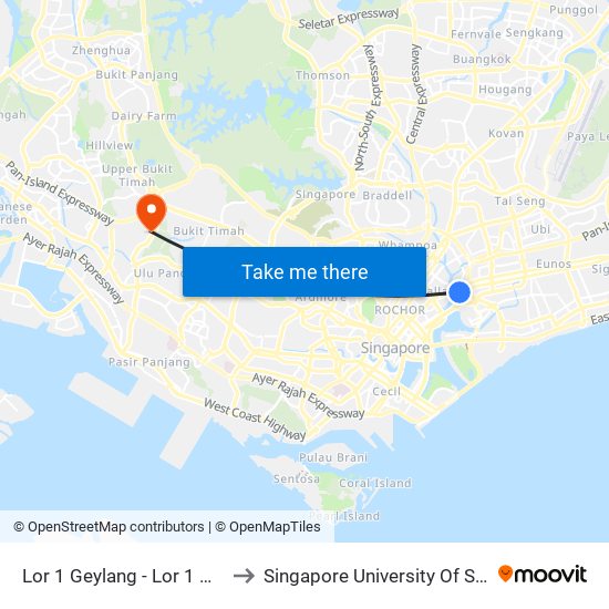 Lor 1 Geylang - Lor 1 Geylang Ter (80009) to Singapore University Of Social Sciences (Suss) map