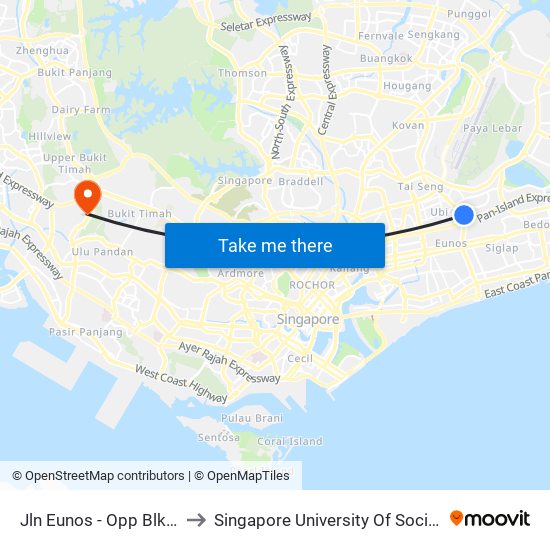 Jln Eunos - Opp Blk 322 (72019) to Singapore University Of Social Sciences (Suss) map