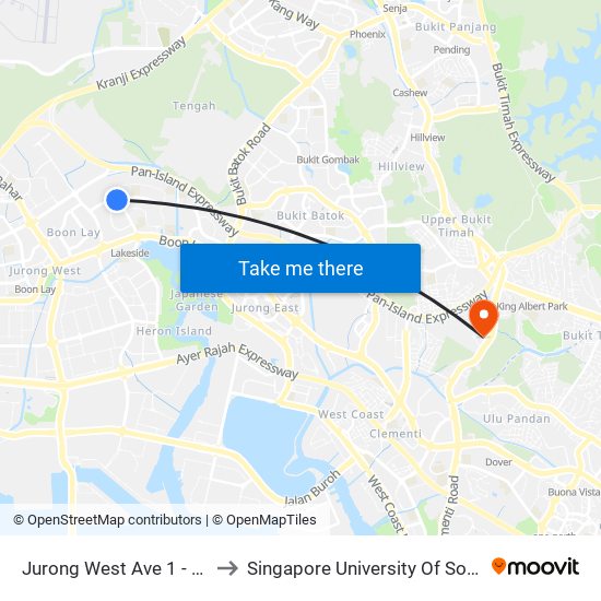 Jurong West Ave 1 - Blk 502 (28401) to Singapore University Of Social Sciences (Suss) map