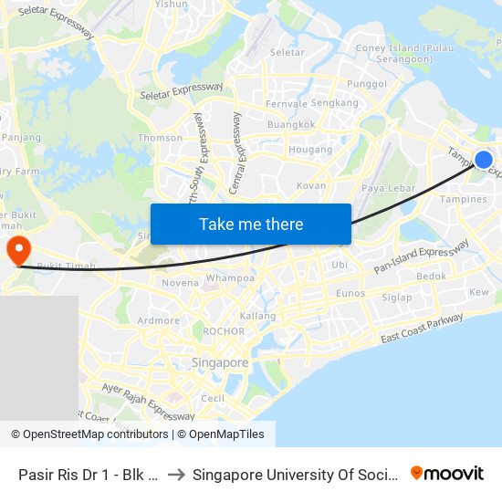 Pasir Ris Dr 1 - Blk 541 (77041) to Singapore University Of Social Sciences (Suss) map