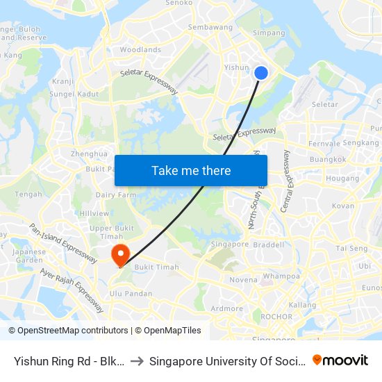 Yishun Ring Rd - Blk 413 (59419) to Singapore University Of Social Sciences (Suss) map