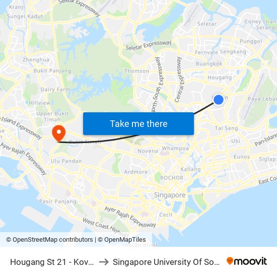 Hougang St 21 - Kovan Hub (63221) to Singapore University Of Social Sciences (Suss) map