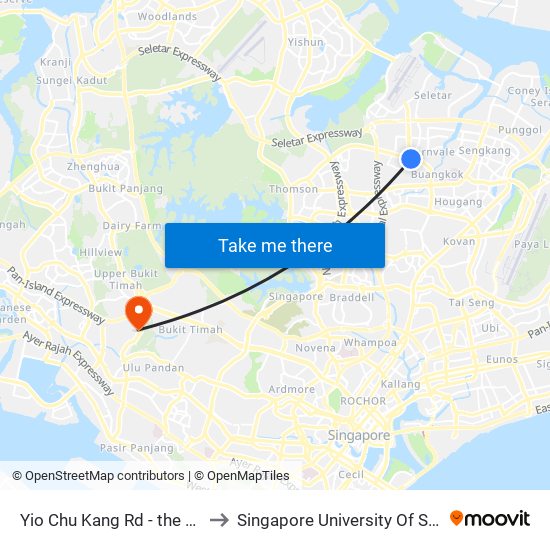 Yio Chu Kang Rd - the Greenwich (67049) to Singapore University Of Social Sciences (Suss) map