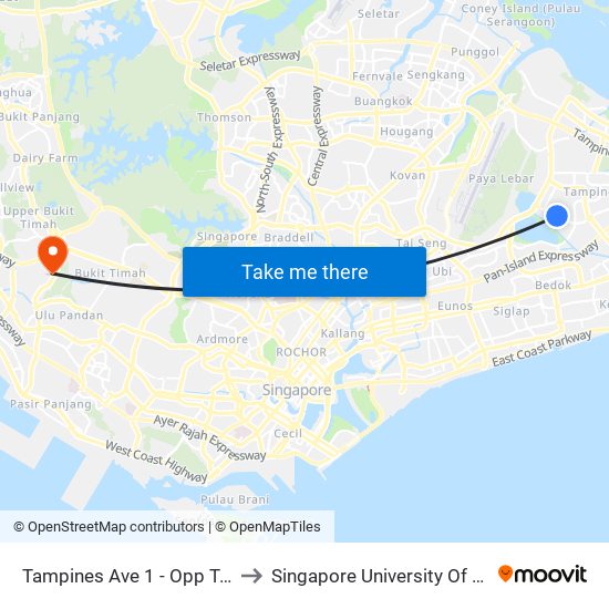 Tampines Ave 1 - Opp Temasek Poly (75231) to Singapore University Of Social Sciences (Suss) map