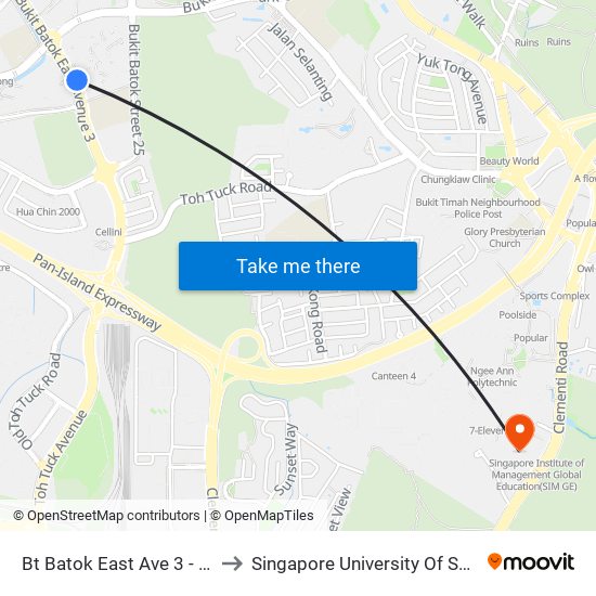 Bt Batok East Ave 3 - Blk 289e (43619) to Singapore University Of Social Sciences (Suss) map