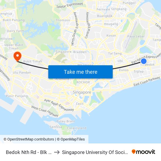 Bedok Nth Rd - Blk 547 (84361) to Singapore University Of Social Sciences (Suss) map