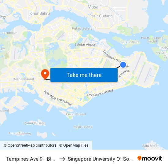 Tampines Ave 9 - Blk 493b (76359) to Singapore University Of Social Sciences (Suss) map