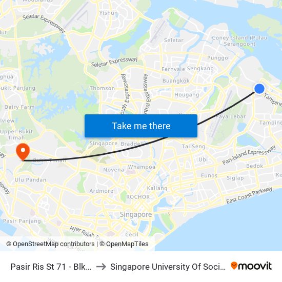 Pasir Ris St 71 - Blk 753 (77291) to Singapore University Of Social Sciences (Suss) map