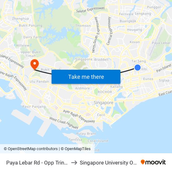 Paya Lebar Rd - Opp Trinity @ Paya Lebar (70279) to Singapore University Of Social Sciences (Suss) map