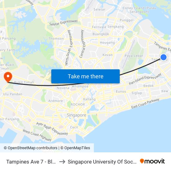 Tampines Ave 7 - Blk 423 (76201) to Singapore University Of Social Sciences (Suss) map