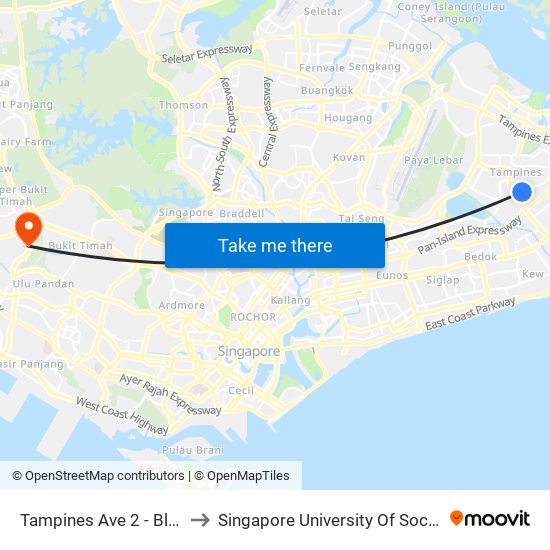 Tampines Ave 2 - Blk 101 (76079) to Singapore University Of Social Sciences (Suss) map