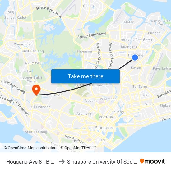 Hougang Ave 8 - Blk 608 (63379) to Singapore University Of Social Sciences (Suss) map