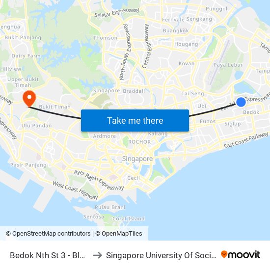 Bedok Nth St 3 - Blk 534 (84391) to Singapore University Of Social Sciences (Suss) map