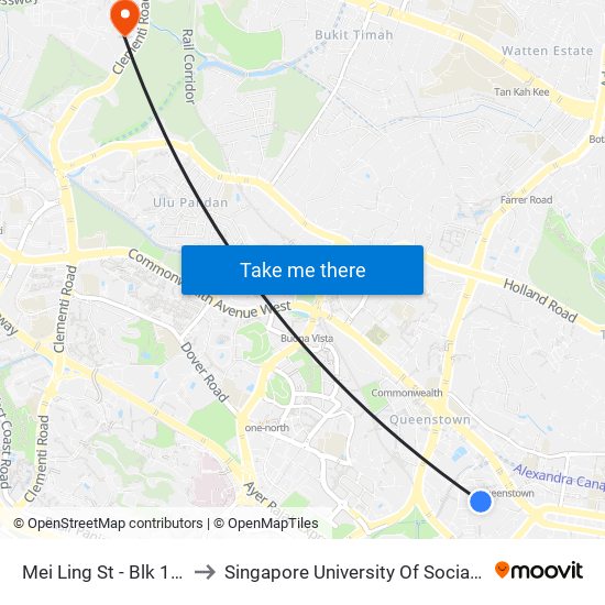 Mei Ling St - Blk 157 (11589) to Singapore University Of Social Sciences (Suss) map