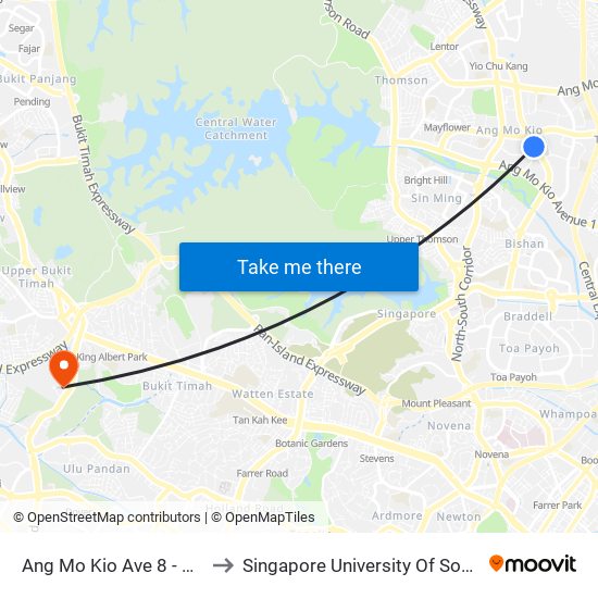 Ang Mo Kio Ave 8 - Blk 346 (54331) to Singapore University Of Social Sciences (Suss) map