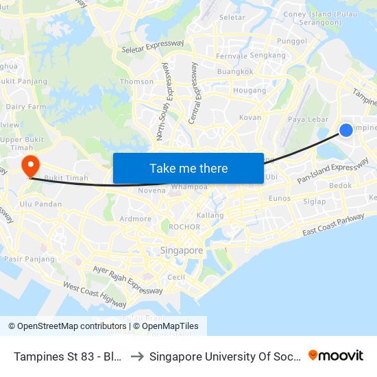 Tampines St 83 - Blk 855 (75161) to Singapore University Of Social Sciences (Suss) map