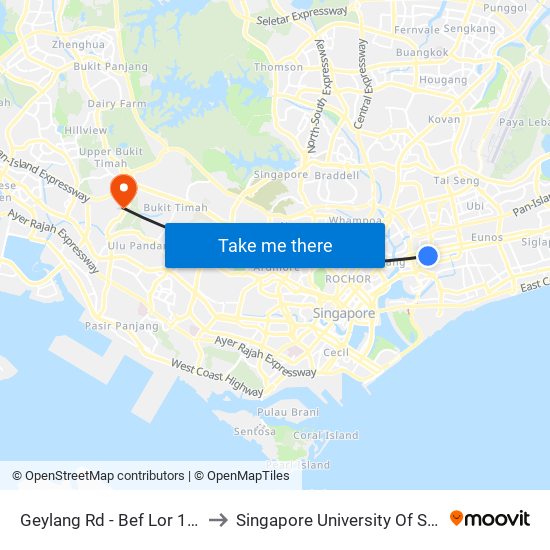 Geylang Rd - Bef Lor 18 Geylang (80089) to Singapore University Of Social Sciences (Suss) map