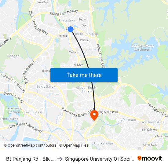 Bt Panjang Rd - Blk 183 (44259) to Singapore University Of Social Sciences (Suss) map