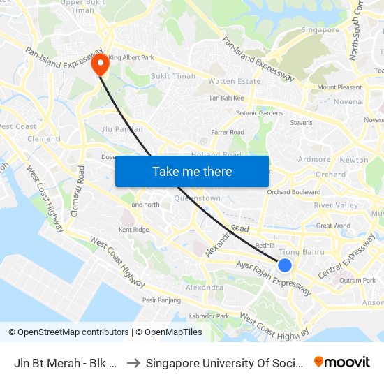 Jln Bt Merah - Blk 119 (10089) to Singapore University Of Social Sciences (Suss) map