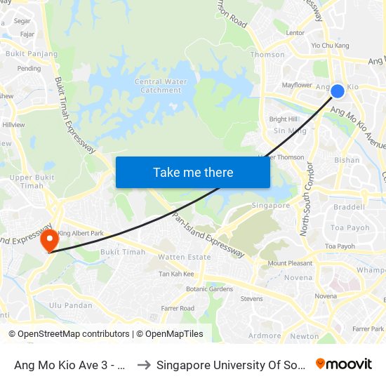 Ang Mo Kio Ave 3 - Blk 324 (54248) to Singapore University Of Social Sciences (Suss) map