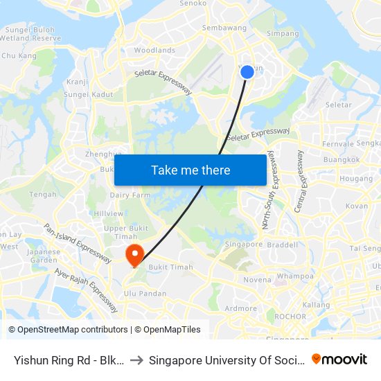 Yishun Ring Rd - Blk 729 (59319) to Singapore University Of Social Sciences (Suss) map