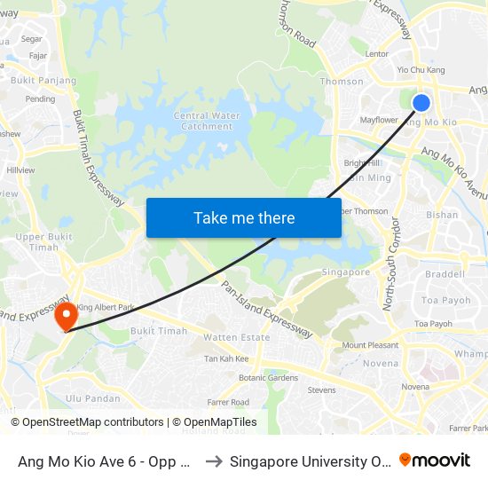 Ang Mo Kio Ave 6 - Opp Courts Ang Mo Kio (54041) to Singapore University Of Social Sciences (Suss) map