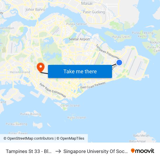 Tampines St 33 - Blk 351 (76439) to Singapore University Of Social Sciences (Suss) map