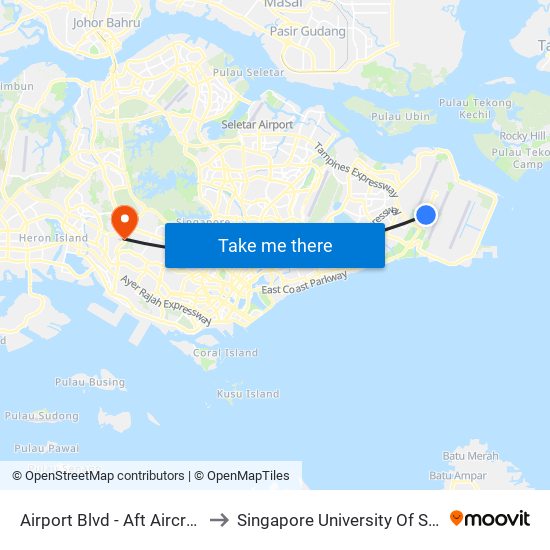 Airport Blvd - Aft Aircraft Flyover (95011) to Singapore University Of Social Sciences (Suss) map