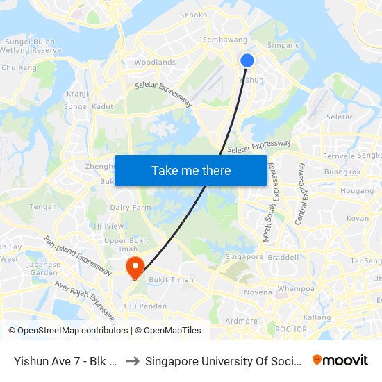 Yishun Ave 7 - Blk 174 (59261) to Singapore University Of Social Sciences (Suss) map