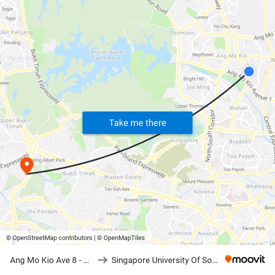 Ang Mo Kio Ave 8 - Blk 420 (54329) to Singapore University Of Social Sciences (Suss) map