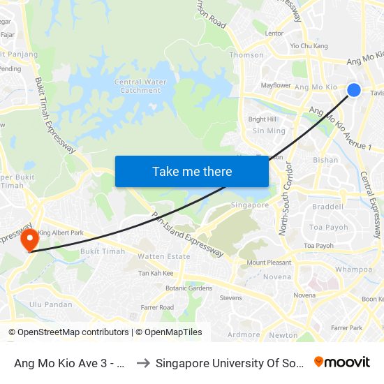 Ang Mo Kio Ave 3 - Blk 452 (54289) to Singapore University Of Social Sciences (Suss) map