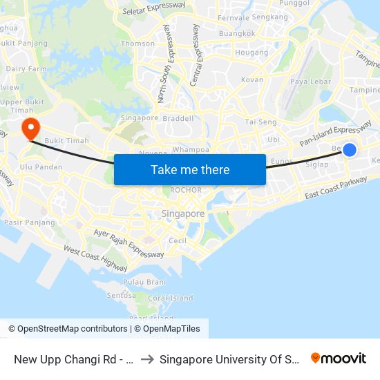 New Upp Changi Rd - Blk 221a (84041) to Singapore University Of Social Sciences (Suss) map