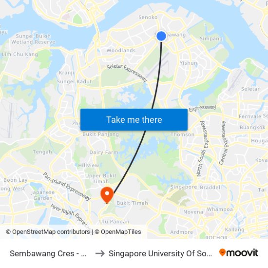 Sembawang Cres - Blk 335 (58271) to Singapore University Of Social Sciences (Suss) map