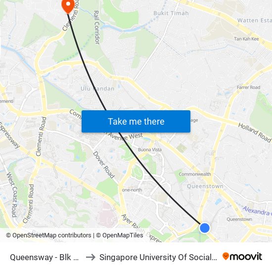 Queensway - Blk 19 (11039) to Singapore University Of Social Sciences (Suss) map
