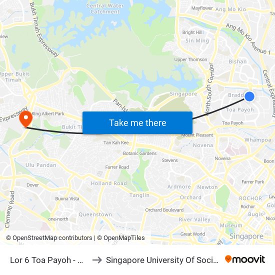 Lor 6 Toa Payoh - Blk 1 (52361) to Singapore University Of Social Sciences (Suss) map