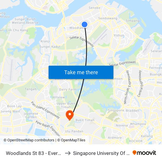 Woodlands St 83 - Evergreen Sec Sch (46421) to Singapore University Of Social Sciences (Suss) map