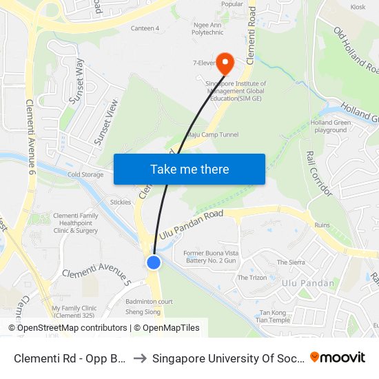 Clementi Rd - Opp Blk 343 (17119) to Singapore University Of Social Sciences (Suss) map
