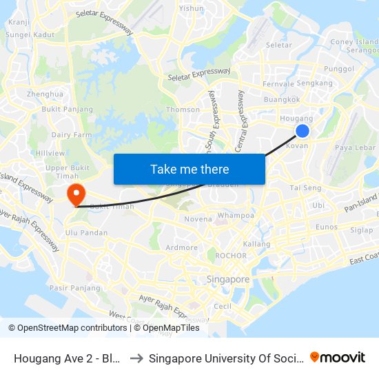 Hougang Ave 2 - Blk 708 (63349) to Singapore University Of Social Sciences (Suss) map