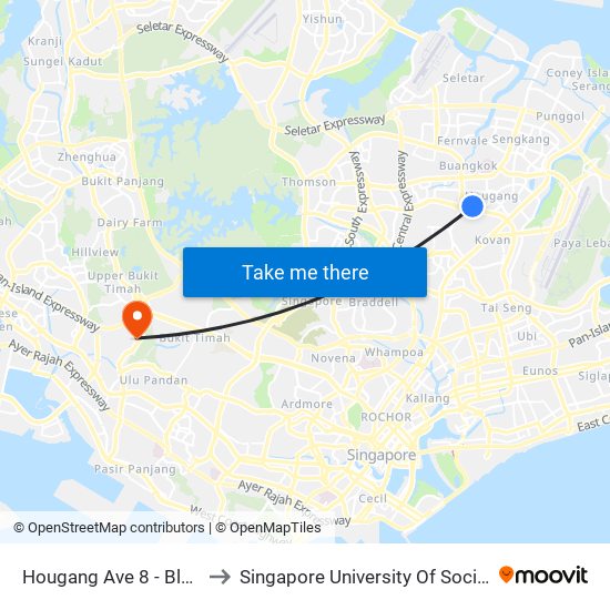 Hougang Ave 8 - Blk 632 (63399) to Singapore University Of Social Sciences (Suss) map