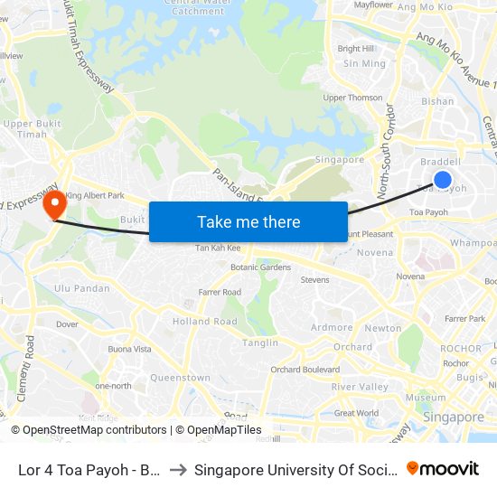 Lor 4 Toa Payoh - Blk 56 (52279) to Singapore University Of Social Sciences (Suss) map